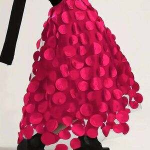 Polka Dot Applique High Waisted Midi Skirt